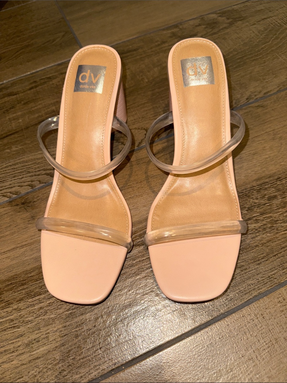 DV by Dolce Vita Pink Clear-Strap Square Toe Heeled Slides